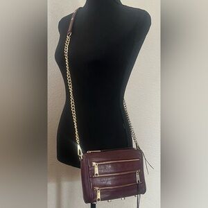 Rebecca Minkoff Burgundy Leather Crossbody Bag Gold Chain Strap